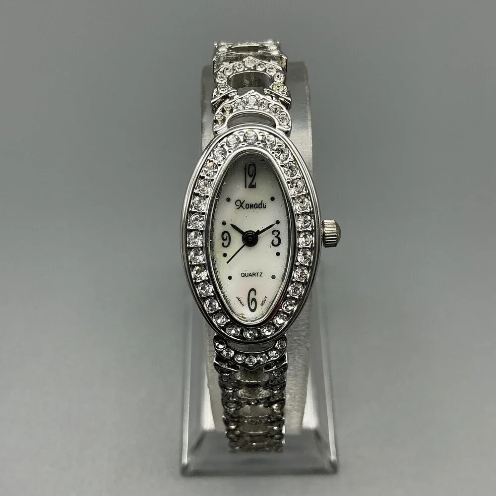 Xanadu Womens Watch 18mm Oval Dial Silver Tone Crystal Dress New Battery 7.25